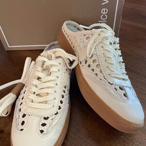 Dolce Vita Cream Woven Lace-Up Sneaker with Gum Sole